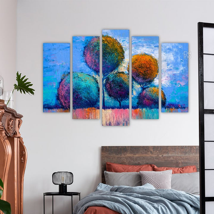 Landscape of colorful trees with oil painting