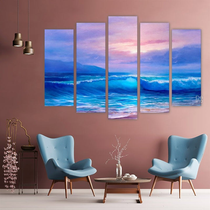 Oil painting of sea and beach