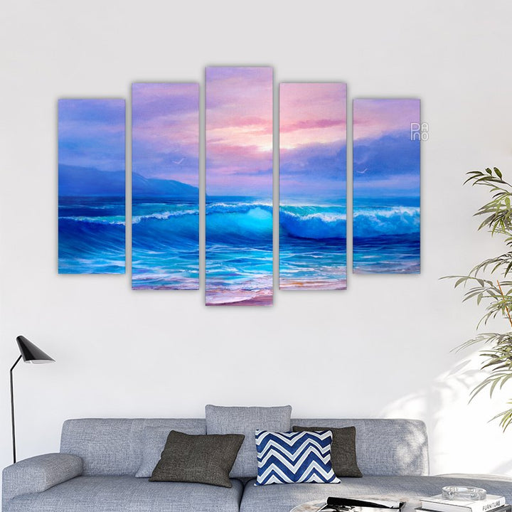 Oil painting of sea and beach