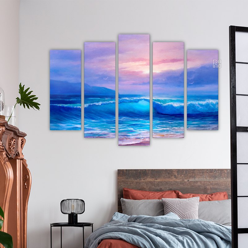 Oil painting of sea and beach