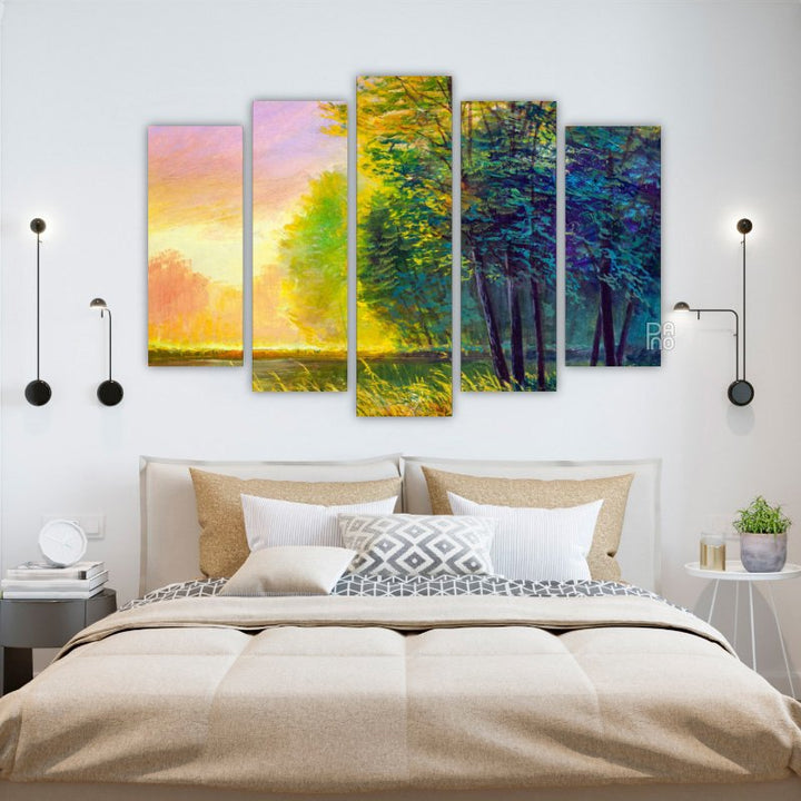 Landscape with river with oil painting