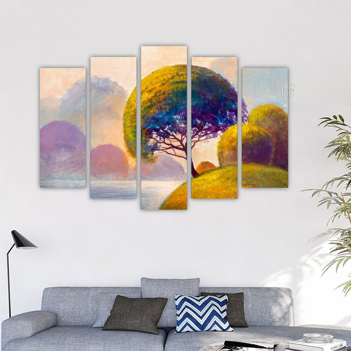 Landscape with colorful forest and river