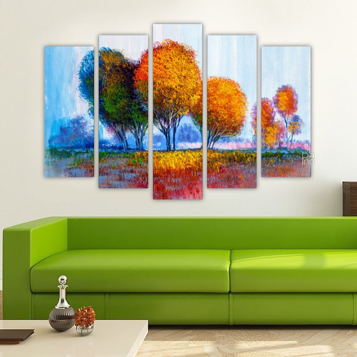 Landscape with colorful trees with oil painting