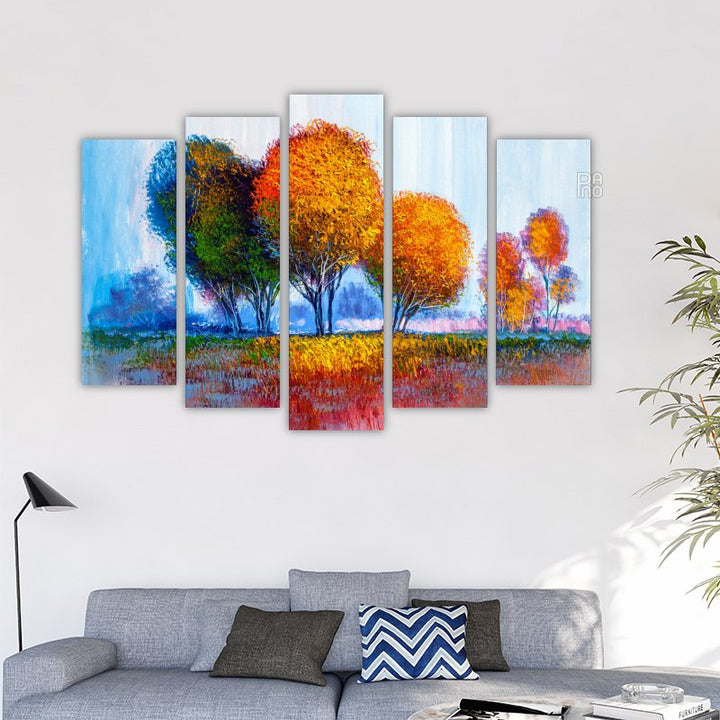 Landscape with colorful trees with oil painting