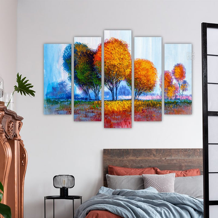Landscape with colorful trees with oil painting