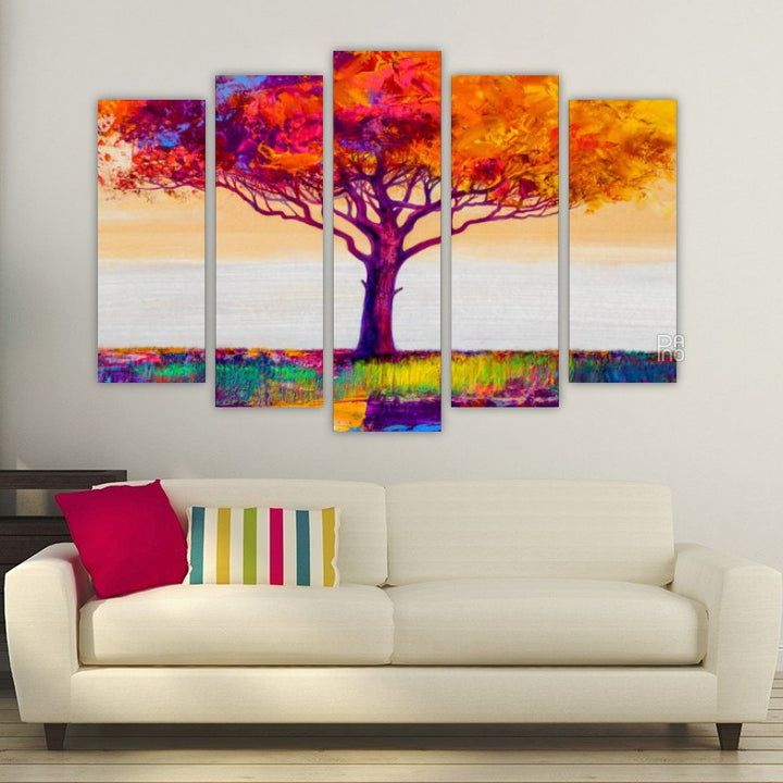 Landscape with colorful abstract tree with oil painting