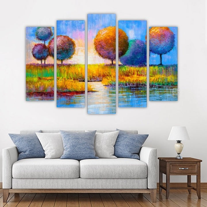 Abstract trees on the riverbank