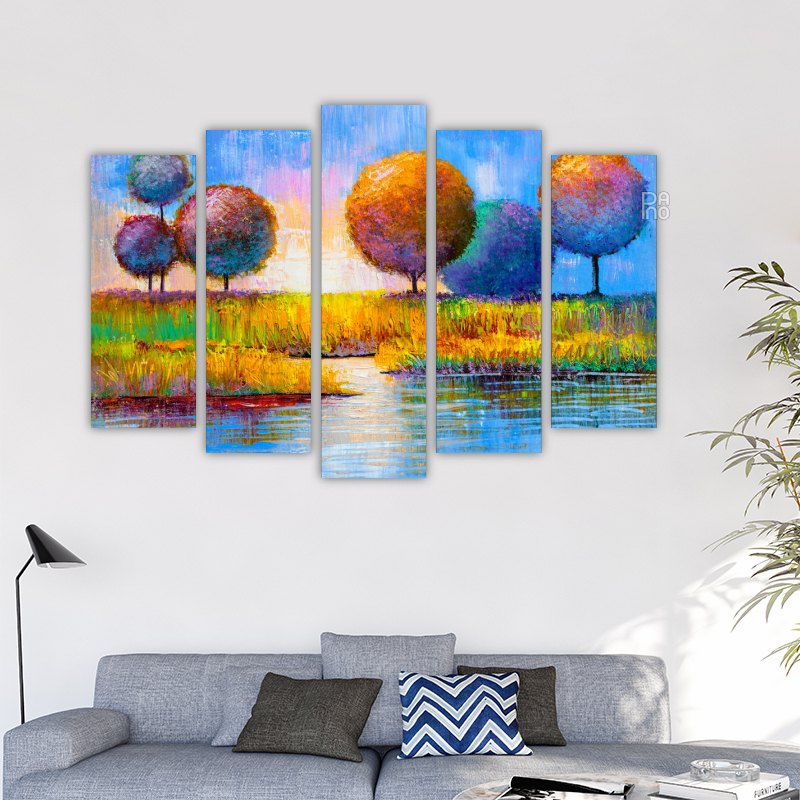 Abstract trees on the riverbank