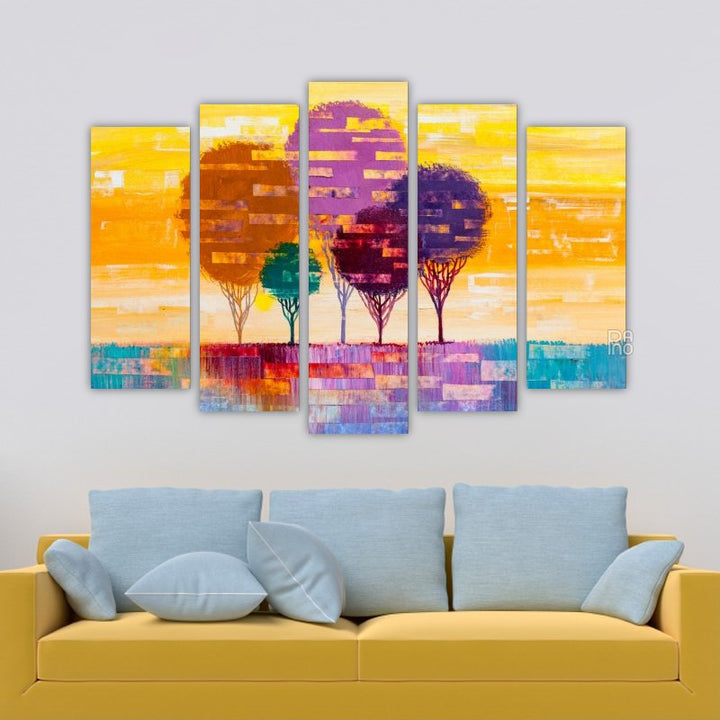 Landscape with abstract trees with oil painting