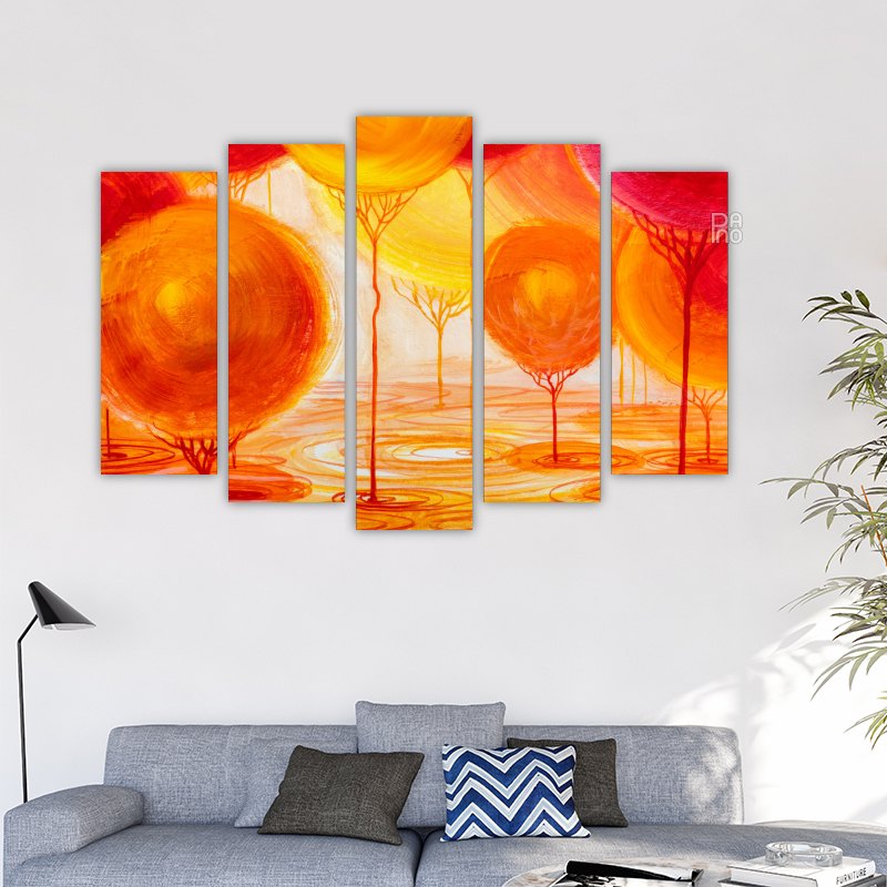 Landscape painting with decorative trees in the park