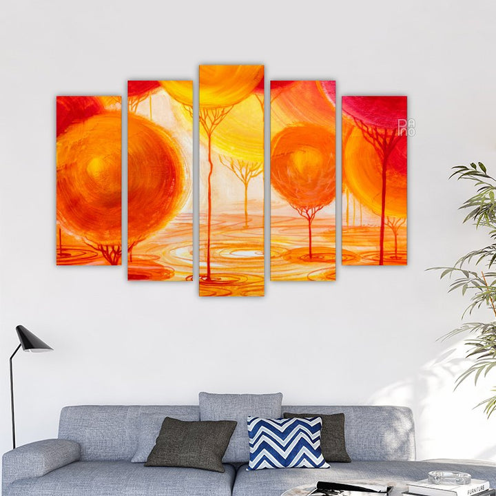 Landscape painting with decorative trees in the park