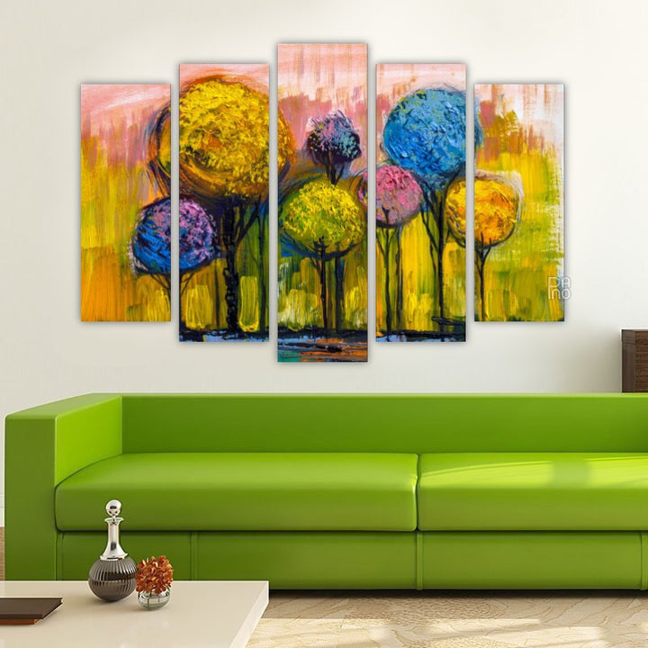 Landscape with colorful forest with oil painting