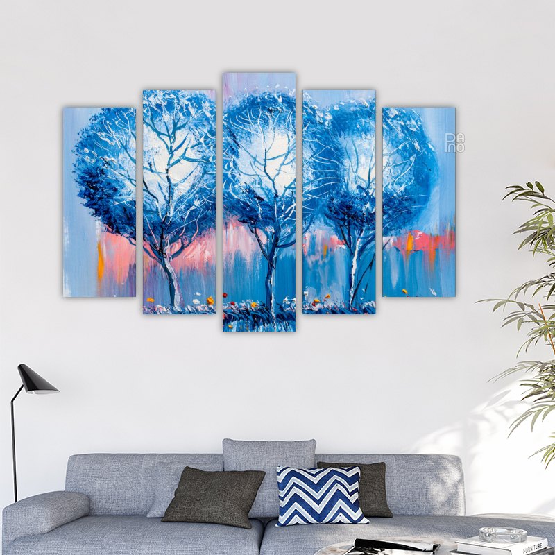 Landscape with winter trees with oil painting