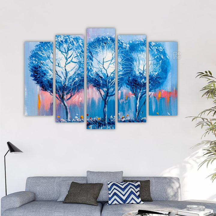 Landscape with winter trees with oil painting