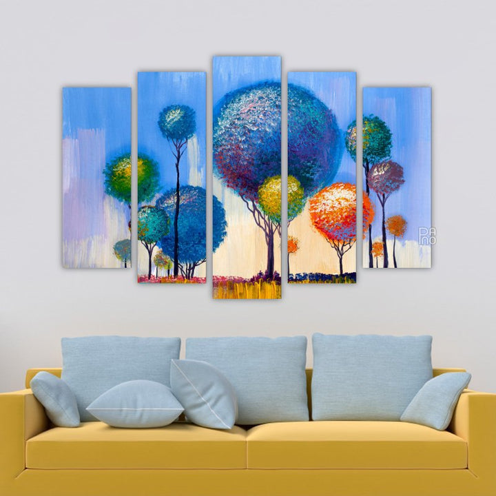 Landscape with oil painting with abstract trees