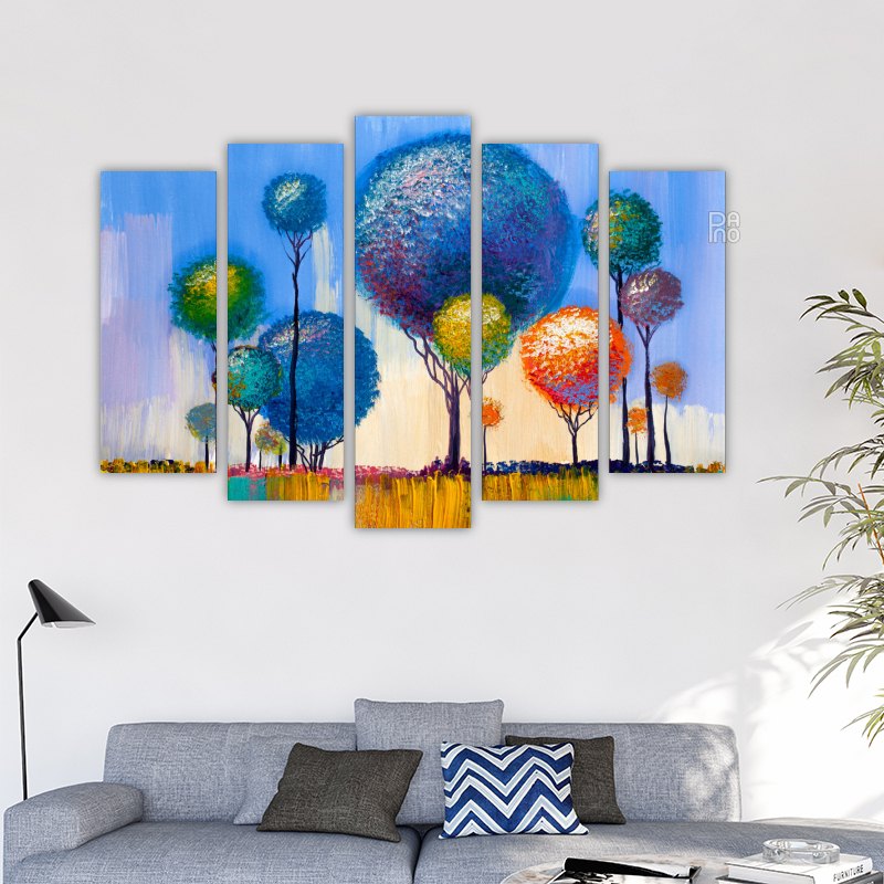 Landscape with oil painting with abstract trees
