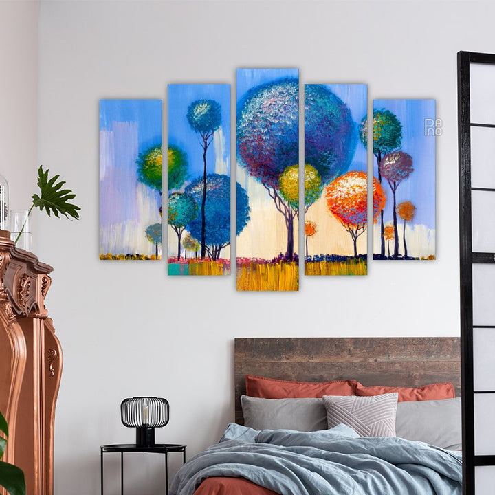Landscape with oil painting with abstract trees