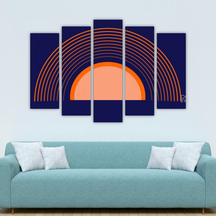 Orange rainbow on blue background