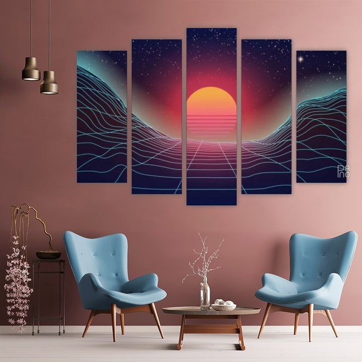 Dark background with orange sun