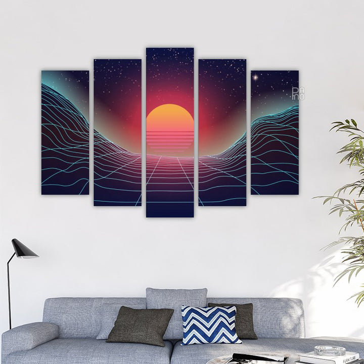 Dark background with orange sun
