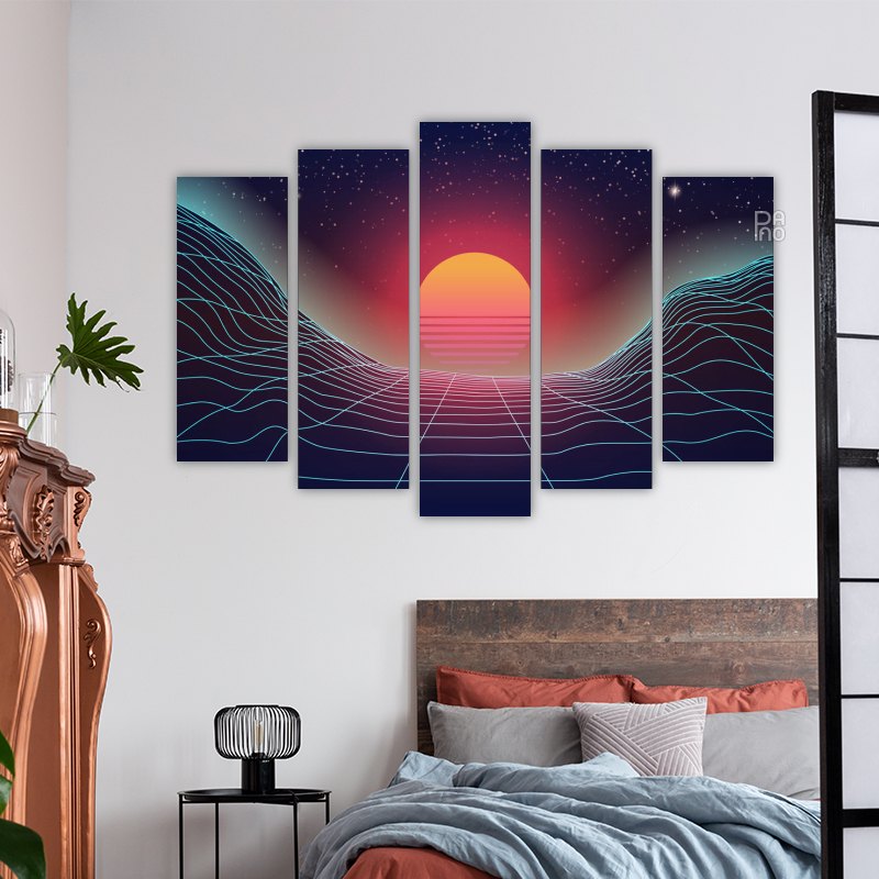 Dark background with orange sun