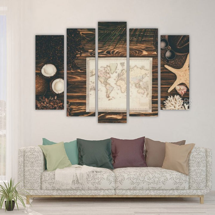 Retro map on wooden surface
