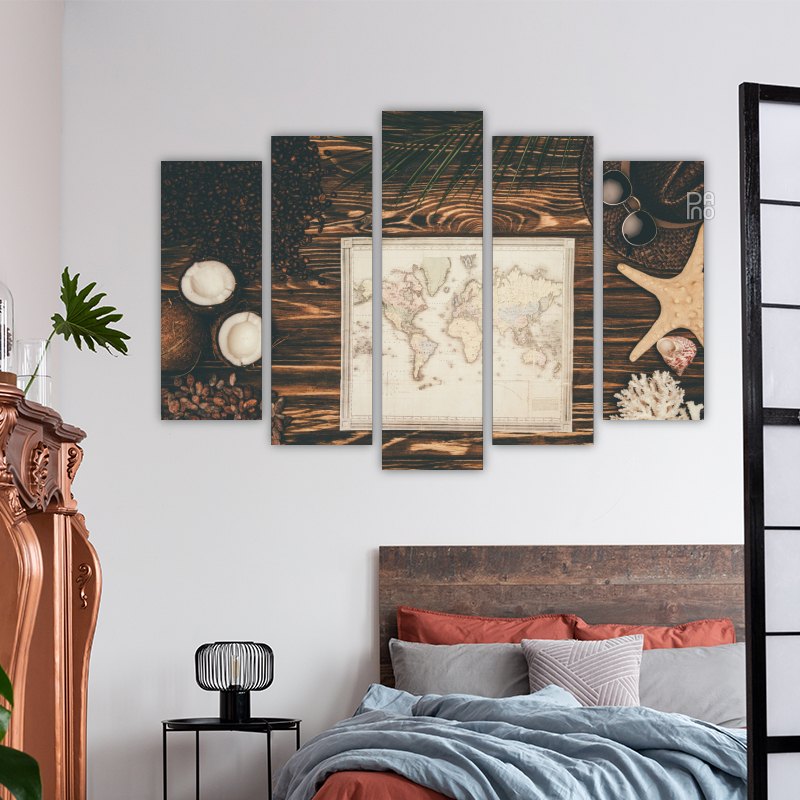 Retro map on wooden surface