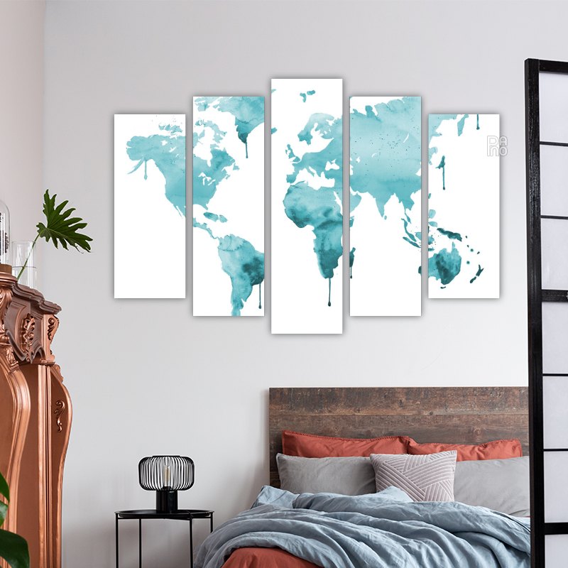World map in aquamarine