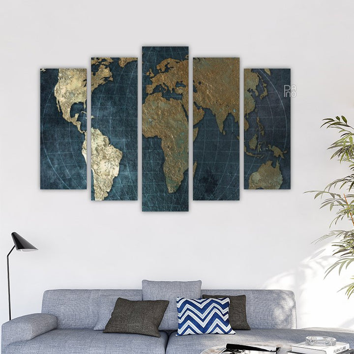 World map with gold elements