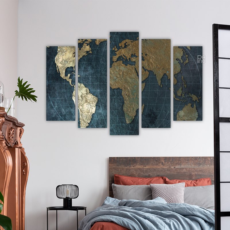 World map with gold elements
