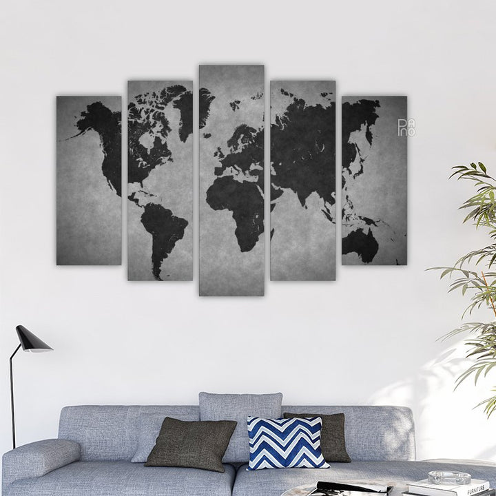 World map on a gray background