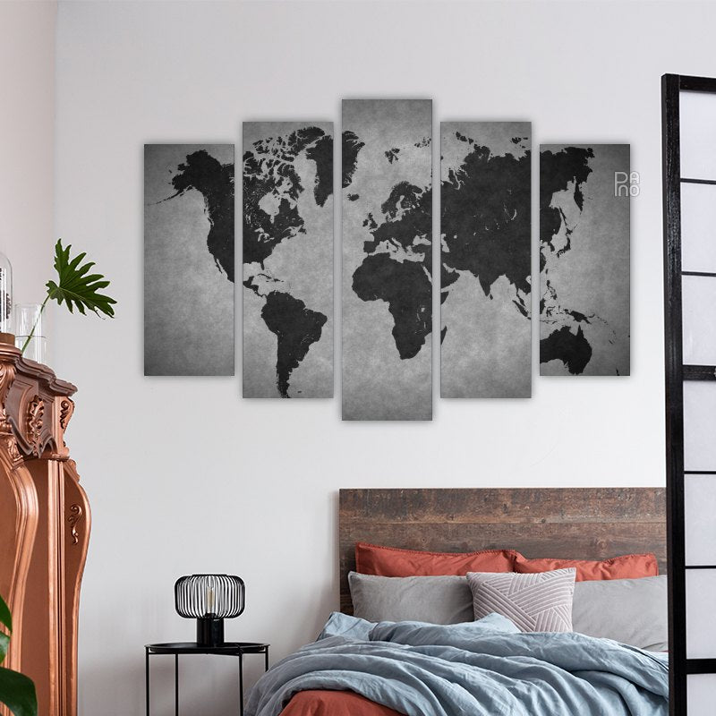 World map on a gray background
