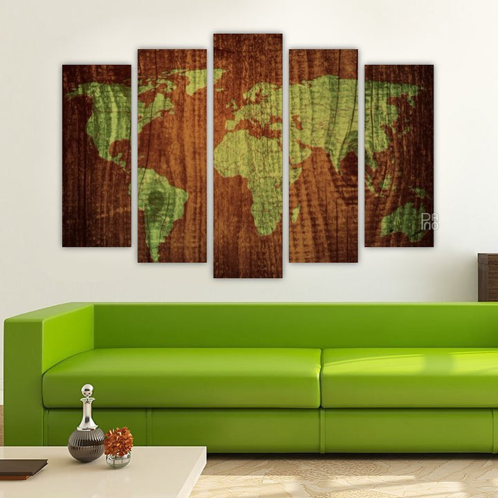 World Map on Wooden Board