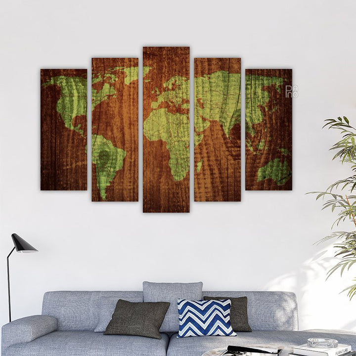 World Map on Wooden Board