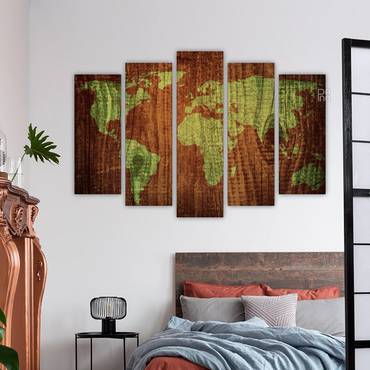 World Map on Wooden Board