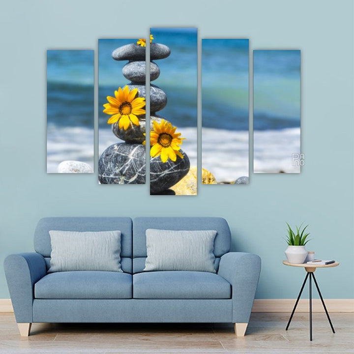 Zen Stones and Yellow Flowers