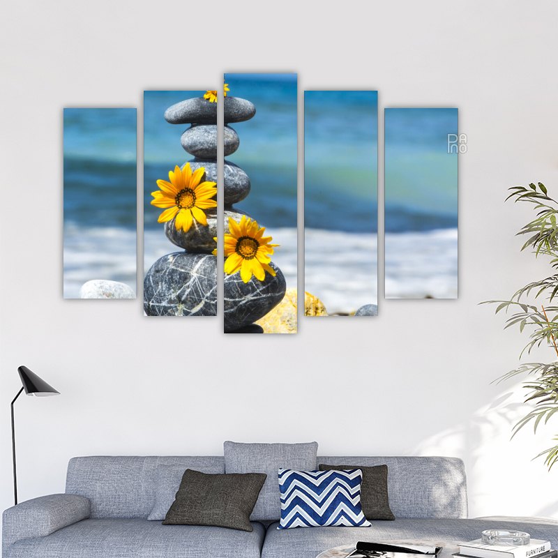 Zen Stones and Yellow Flowers