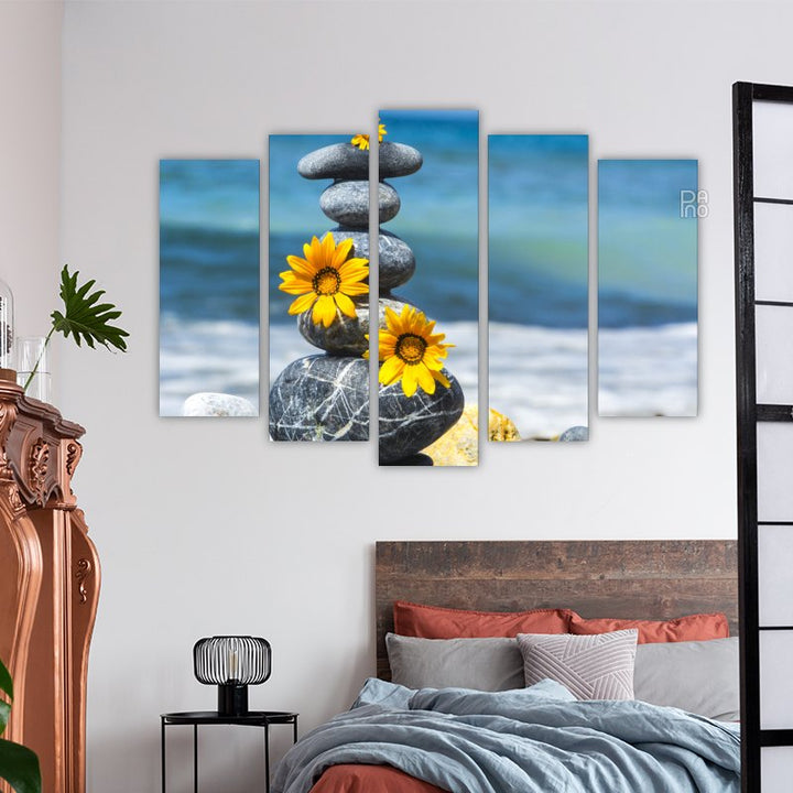 Zen Stones and Yellow Flowers
