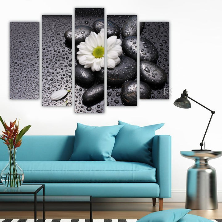 Black Stones with White Flower