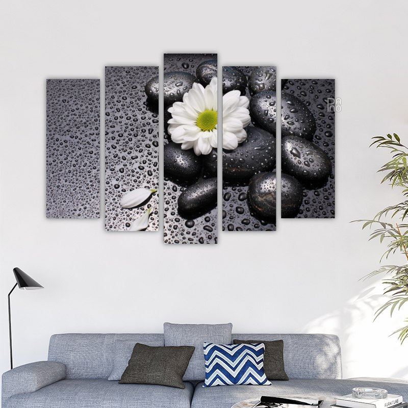 Black Stones with White Flower