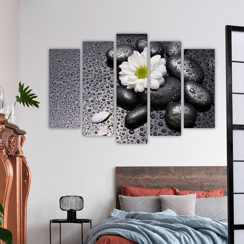 Black Stones with White Flower