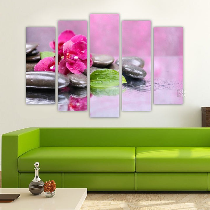 Beautiful Orchid with Water Drops and Spa Stones