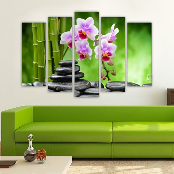 Zen Stones with Bamboo and Orchids