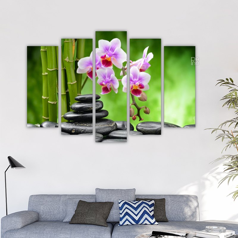 Zen Stones with Bamboo and Orchids