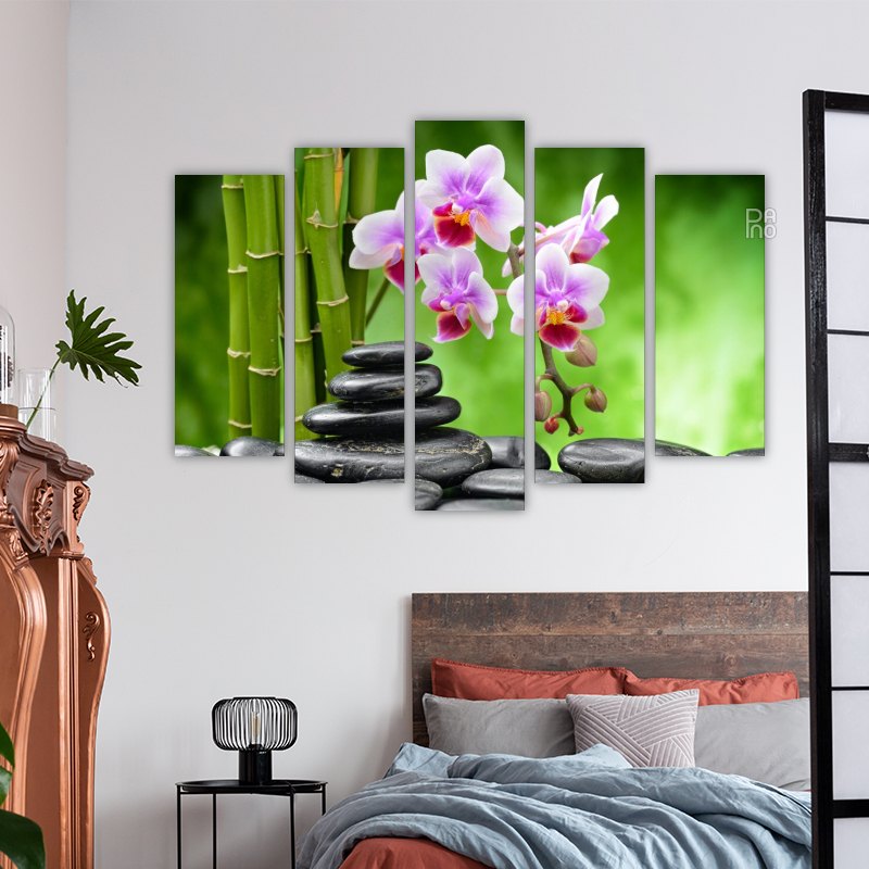 Zen Stones with Bamboo and Orchids