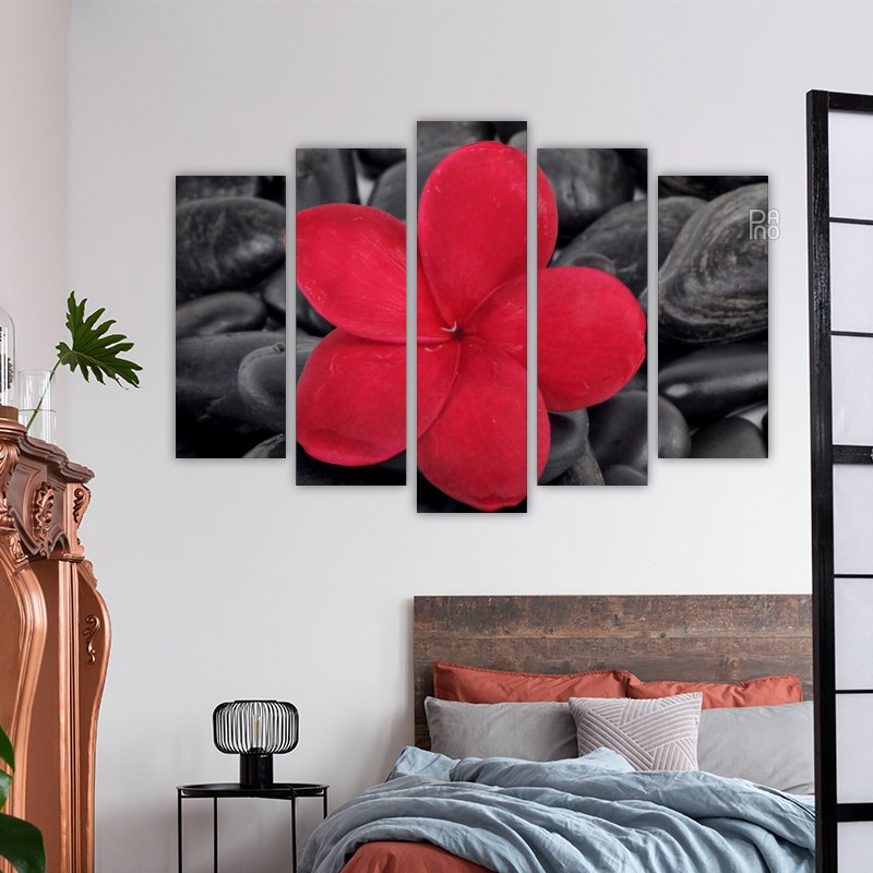 Zen Stones with Red Frangipani Flower