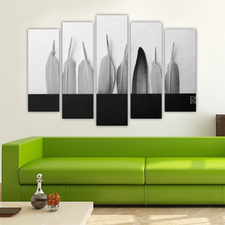 Black and White Feathers on Art Background