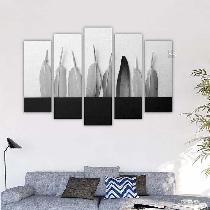 Black and White Feathers on Art Background