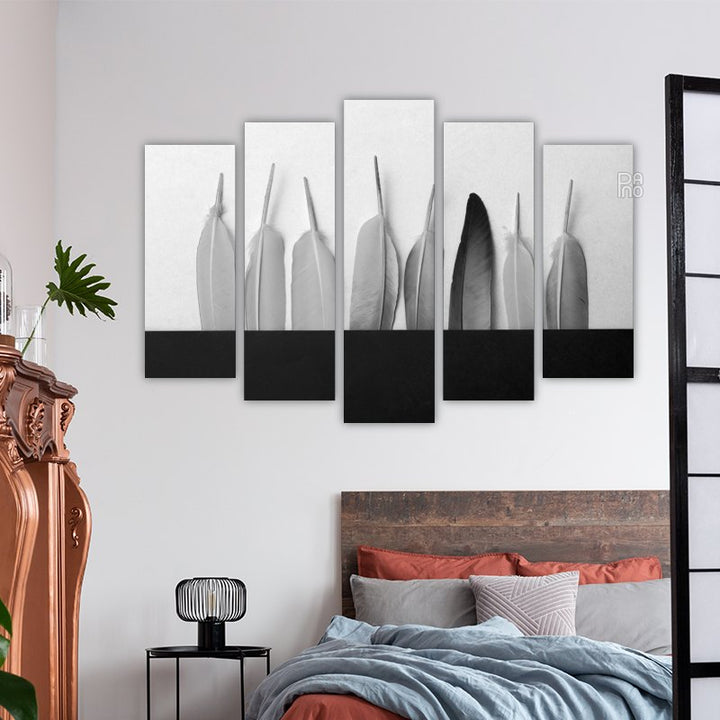 Black and White Feathers on Art Background