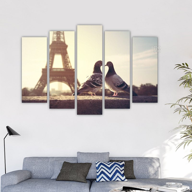 Loving Birds in Front of the Eiffel Tower